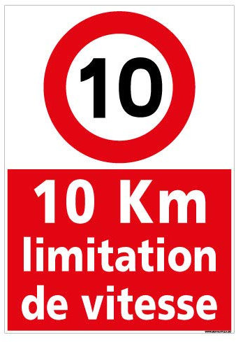 Panneau Limitation de Vitesse à 10KM/H - Dimensions 210x300 mm - Aluminium 2 mm - Protection Anti-UV