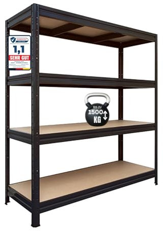Floordirekt Weitspannregal - Schwerlastregal - Lagerregal - Kellerregal - Steckregal - Traglast bis 1500 kg (177 x 160 x 60 cm, Schwarz)
