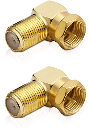 2X SAT F-Stecker | Winkeladapter 90° Grad | F-Stecker > F-Buchse 90° | gewinkelt F-Winkelstecker TV | F-Adapter für Antennenkabel Satellitenkabel Koaxialkabel | Vergoldet | 2 Stück