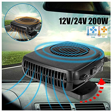 HOXMOMA Stufetta Portatile per Auto 12v 200W, Auto Termoventilatore, Riscaldamento Auto, Sbrinatore Auto 2 in 1 Riscaldatore per Auto Demister Sbrinatore Ventilatore Veicolo,24V