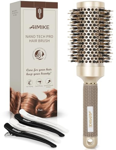 AIMIKE Round Brush for Blow Out, Medium Round Hair Brush Nano Thermal Ceramic & Ionic Tech, for Blow Drying & Styling, Curling and Shine - 2.9 inch Barrel w/Boar Bristles