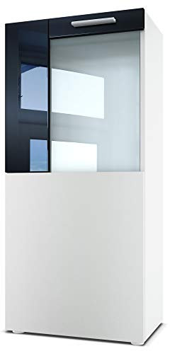 Vladon Stand-/Hänge Vitrine Movie, Weiß matt/Schwarz Hochglanz - Moderne Glasvitrine - (BxHxT): 50,5 x 111 x 32,5 cm