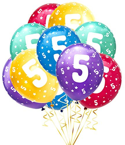 Oblique Unique® 10 Luftballons mit Zahlen Happy Birthday für Kinder Geburtstag Feier Party Deko Geburtstagsdeko Ballons Bunt (Nr. 5)