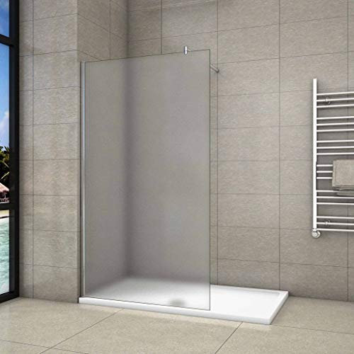 AICAit Walk In Parete Per Doccia Cristallo Temperato 8mm Anticalcare Satinata-Opaca 100x200 cm Barra Stabilizzatrice da 70-120 cm
