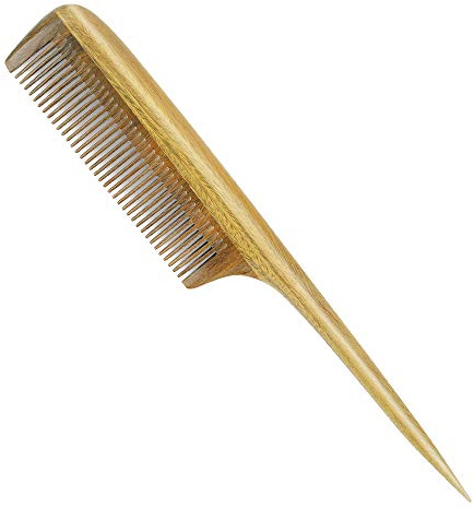 Onedor - Peigne à cheveux en bois de santal vert naturel et artisanal - Démêlant naturel, anti-statique et parfumé pour hommes et femmes (peigne à queue à dents fines)
