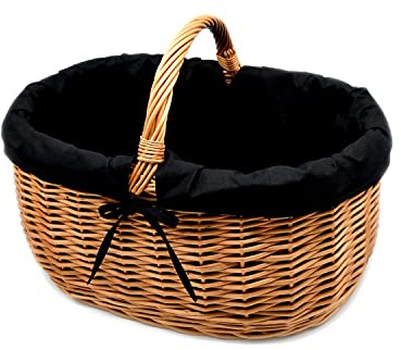 MyBer® Einkaufskorb Weidenkorb Korb Stabiler Tragekorb aus Weide geflochten braun groß 50/32/22cm (31 mit Henkel) mit Stoffeinlage K1-004-G-SS