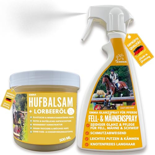 EMMA Spray per criniera + Grasso per Zoccoli con Olio di Alloro I Balsamo per Zoccoli + Spray lucidante con Profumo I Cura degli Zoccoli sani I Grasso per Zoccoli Contro Gli Zoccoli secchi 2x500 ml