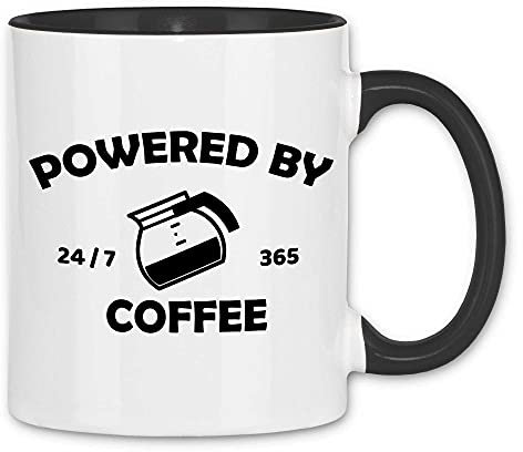 wowshirt Tasse Powered By Coffee 24/7 Kaffee Spruch, Farbe:White - Black