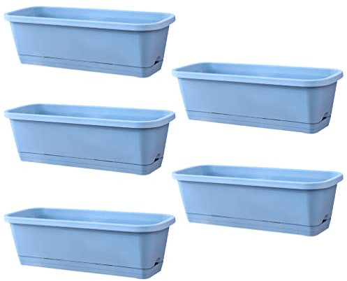 Yiiquan Pot de Fleurs Rectangulaire en Plastique avec Plateau Jardinieres Exterieur Intérieur Balcon avec Trou de Drainage pour Plantes Succulentes - Bleu Clair