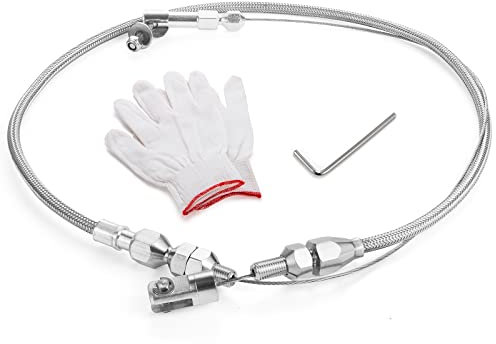 Spurtar 24 Universal Throttle Cable Stainless Steel Braided Covering Locking Throttle Cable Kit With Aluminum Fittings & Ferrules, Adjustable Throttle Cable Automotive Replacement Accelerator Cables