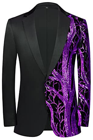 PYJTRL Uomini Moda Viola Colorato Velluto Lustrini Blazer,Purple 02,XXL