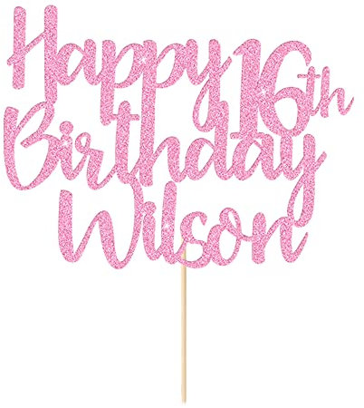 Cake Topper Happy Birthday Cake Topper Personalised Cake Toppers 11 Colors Cake Decorations with Any Name Age for 1st 10th 16th 18th 20th 21st 30th 40th 50th 60th 70th 80th (Baby Pink)