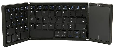 Bewinner B089T Faltbare -Tastatur, Dreifach Klappbare Tragbare Drahtlose Tastatur mit Touchpad, 64 Tasten USB C Computertastatur für Laptop Tablet (Schwarz)