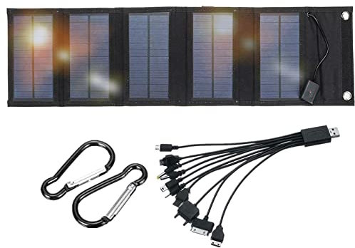 Cargador Placa Solar, Panel Solar, Portátil Plegable, Panel Solar Plegable, 12W 5V Fotovoltaico con 10 Puertos para Dispositivos Camping Teléfonos Móviles USB Recargables