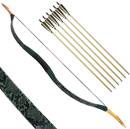 SHARROW Traditioneller Bogen Recurve Bogen und Pfeile Set Langbogen 20-50lbs Handgemacht Holzbogen Reiterbogen Sportbogen Jagdbogen für Erwachsene und Anfänger (35lbs, Dunkelgrün)