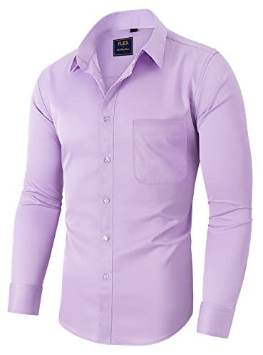 siliteelon Herren Hemd Langarm Stretch Helllila Oberhemd Regulr Fit Businesshemd Anzug Hemd Herren für Männe Elasthan Herrenhemd Arbeit Büro Party XL