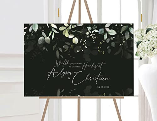 Manschin Laserdesign Willkommensschild Aluverbund personalisiert - Made in Germany - Welcome Willkommen Schild für Hochzeit (80x55cm)
