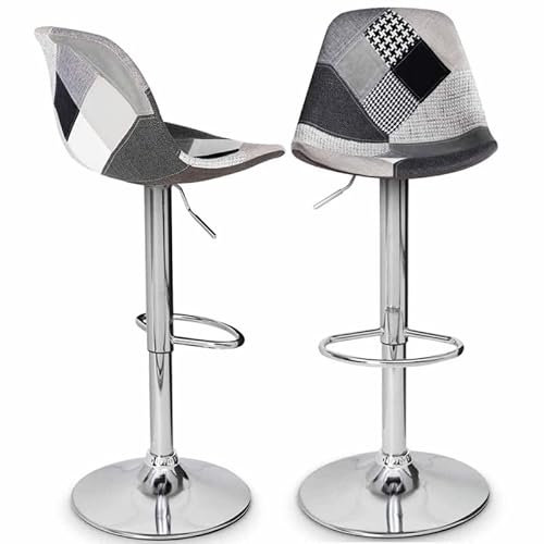 IDMarket - Lot de 2 tabourets de Bar Karl Design patchworks Noirs, Gris et Blancs Pied chromé