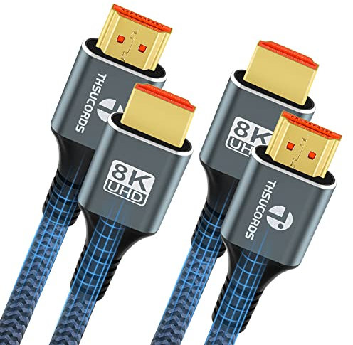 Thsucords Cable HDMI 8K 4K 0,5M 2 Unidades, Cable HDMI a HDMI 2.1 trenzado de alta velocidad compatible con 8K@60Hz, 4K@120Hz 144Hz 48Gbps compatible con Roku TV/PS5/HDTV/Blu-ray