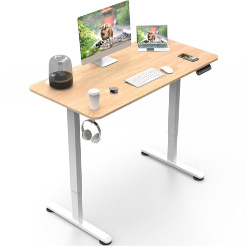 TRIUMPHKEY Höhenverstellbarer Schreibtisch Ganze Tischplatte 120x60 Computertisch Tisch Höhenverstellbar,Schreibtisch Höhenverstellbar Anti-kollision Rollen USB Anschluss Kabelmanagement Eiche