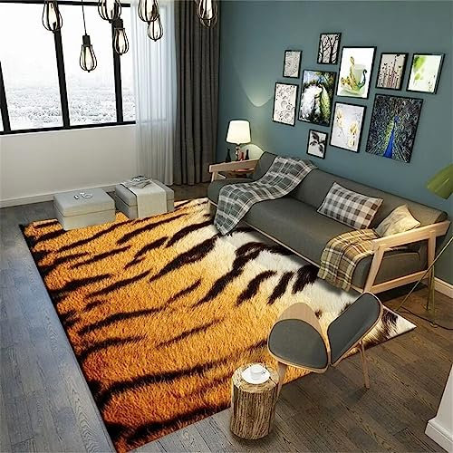 Waschbarer Teppich Wohnzimmer Bettvorleger Schlafzimmer Teppich Wohnzimmer Braun Hd Tiger Fell Muster Teppichboden Für Das Schlafzimmer Langlebig Braun 100X200Cm Teppich Wohnzimmer 3Ft 3.4''X6F