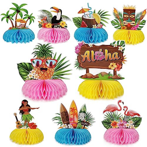 GEBETTER 9pz Centrotavola Festa Hawaiana Decorazione da Tavola Hawaiian Party Luau Gadget Addobbi Festa Compleanno HawaianoTropicale Aloha