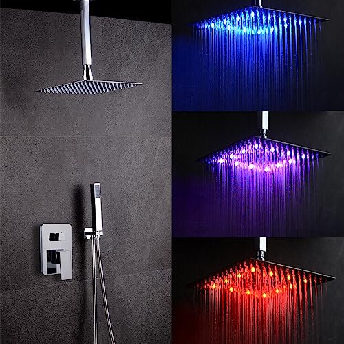 Système de douche encastré LED Thermostat Set de douche encastré Robinetterie de douche douche à effet pluie Douche de tête Set de douche encastré Montage au plafond Système