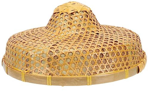 Chinese Coolie Hat, Asian Hat Woven Straw Swordsman Cosplay Hat Sun Shade Farmer Conical Cone Hat Rice Paddy Hat Beach Sun Hat Oriental Cap for Beach Camping