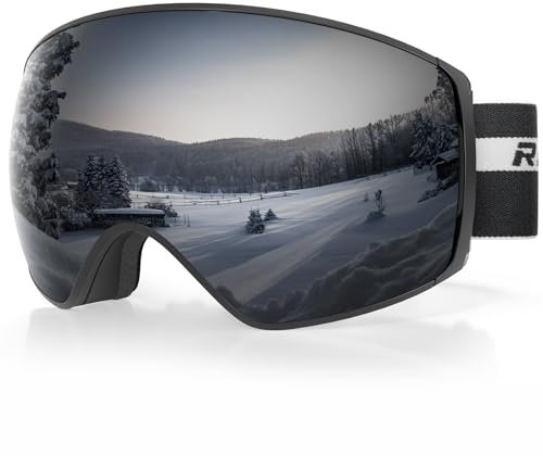 RIOROO Unisex Skibrille fur Herren Damen Jugendliche,Snowboardbrille fur Brillentrager,Skibrille mit Wechselglas Glasern,OTG UV-Schutz Kompatibler Helm Anti Fog Skibrillen Sphärisch Verspiegelt