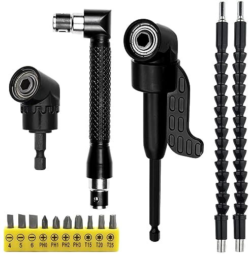Winkelschrauber Set, 14stk Winkelschrauber Bohraufsätze,105° Winkelschrauber Vorsatz Adapter,Akkuschrauber Nuss Adapter,1/4-Zoll Sechskantschaft, für Bauarbeiter, Garage