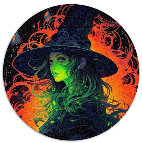 die Hexe 1000-teiliges Puzzle für Erwachsene und Kinder, rundes Puzzle | Puzzles Premium-Recyclingbrett 26,5 x 26,5 Zoll