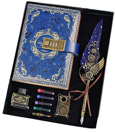 vsilay Lianxue Kinder-Tagebuch mit Schloss, Tagebuch, Vintage-Schloss, Notizbuch, geheimes Tagebuch mit Zahlenschloss und Regenschirm-Sets