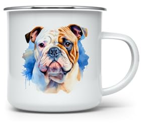 MAXIKIWI - Tasse à café ou thé en émail durable pour l'intérieur et l'extérieur – Aquarelle bouledogue anglais – 350 ml