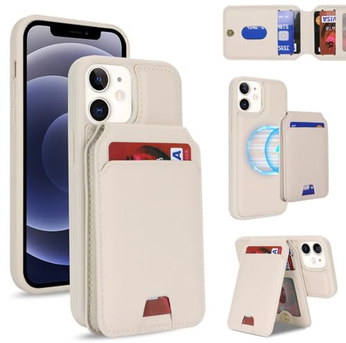 Zouzt for iPhone 12 Mini Detachable 2 in 1 Wallet Case with Card Holder for Magsafe, Magnetic PU Leather Flip Credit Slot Protective Phone Cover Women Men for iPhone 12 Mini 5.4 Inch - White