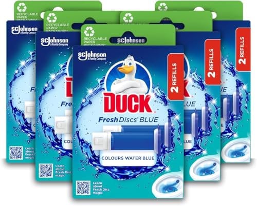 Duck Fresh Discs Blue Toilet Cleaner Refill Twin Pack, Fights Stains That Harbour Germs, Prevents Limescale Build Up, Blue Water Effect, Azure Lagoon, Pack of 5 (Total of 10 Refill Tubes)