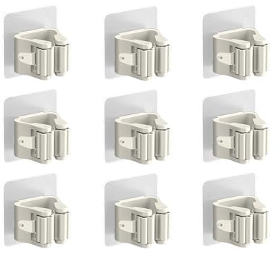 GUZHOME 9 piezas Colgador escobas y fregonas - Soporte pared Adhesivo sin Perforaciones, ideal para Cocina, Baño, Trastero, Garaje.
