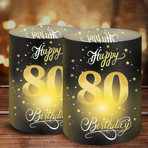 Moorle 12 Windlicht Tischdeko 80 Geburtstag, Deko 80. Geburtstag Männer, 80 Jahre Happy Birthday Tischdeko, Geburtstag Tischdeko Frauen, Windlichter Deko für Teelichter oder Kerzen