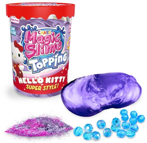 Craze Magic Slime Topping Hello Kitty - Schleim Kinder in 70 ml Dose mit Glitter & verschiedenen Toppings - Slime Set sicher & rückstandsfrei, 6 Farben