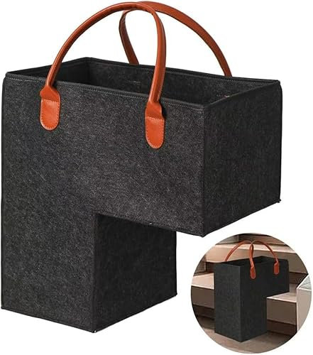 Pipihome Cesta De Escalera Con Asa, Organizador de Canasta de Escalera en Forma de L, Cestas De Fieltro Para Escaleras, Caja De Almacenamiento De Cestas De Fieltro Para Escaleras Para Libros, Ropa (B)