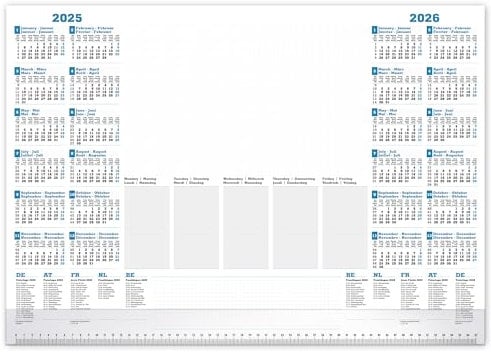 PRIMUS PRINT Schreibtischunterlage Papier DIN A2-2025 & 2026 Jahreskalender - 80g Dickes Naturpapier - Stabiler Papprücken - 25 Blatt - mit Schutzleiste - Büro und Homeoffice [1er Set]