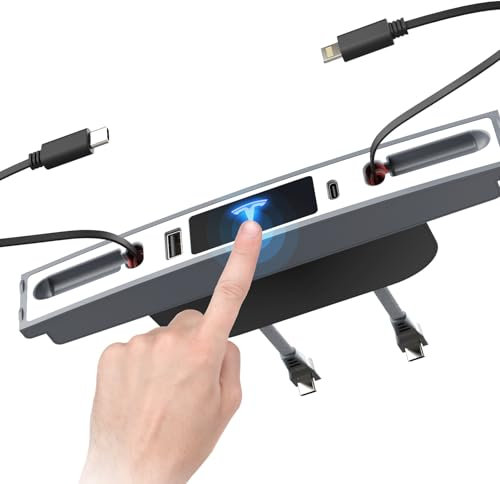 Mowlicas Upgrade-Touch-Schalter-Design für Tesla USB-Hub (weiß), einziehbarer Lade-Hub ist notwendiges Tesla-Modell 3/Y-Zubehör (2025–2021), aber nicht kompatibel mit Highland oder Juniper,