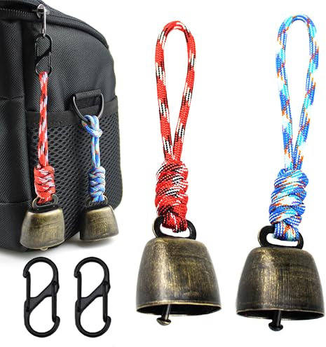 CHENNAN 2 Stück Bärenglocken, Anti Bär Glocken, Metall Vintage Mini Kuhglocke, Glocken auf dem Rucksack, Vielseitig Kompakt und Tragbar Für Outdoor-Wanderungen, Rucksack-Anhänger, Tierhalsbä