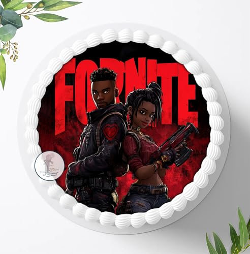 Tortenaufleger, Tortenbild, Zuckerbild, Essbares Foto für Torten, Tortenbild FORTNITE LOVE zum Geburtstag, Tortendeko Ø 20cm - 2107z