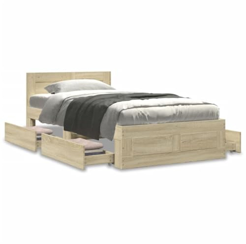 Festnight Bett 100x200 cm mit Stauraum Bettgestell Holz mit Schubladen Holzbett Jugendbett Doppelbett Einzelbetten mit Kopfteil Bettkasten Bettrahmen Schlafzimmer Bett Jugendzimmer