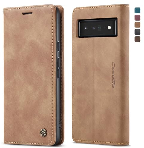 owlhold Handyhülle für Google Pixel 6 Pro klapphülle Premium Lederhülle Weiches Vintage-Nubukleder Faltbare Handytasche Ständer Schutzhülle Kartenfach Standfunktion hülle Google Pixel 6 Pro - Braun