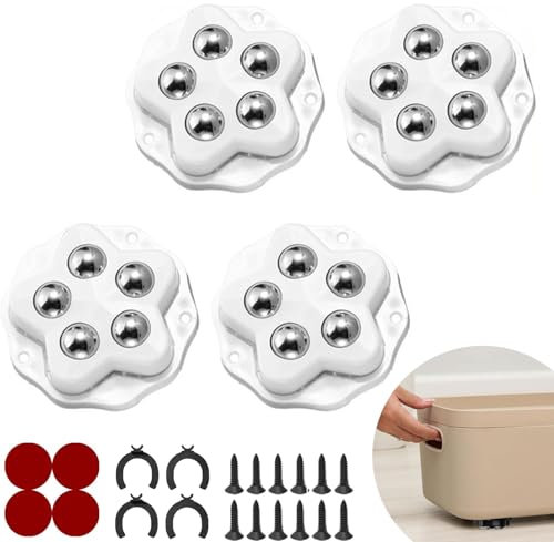 STOAT®mini roulettes pour meubles.4 roulettes à 5 billes chacune, capacité 300KG, avec adhésif et vis. Roue mobile universelle 360, roulette de meuble pour charges lourdes (Blanc : 4 Pièces)