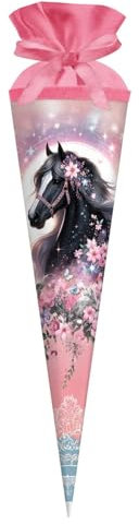 goldbuch 97 141 Schultüte Luna, Geschenktüte mit Pferd als Motiv, Lackkarton, Geschenkverpackung mit rosanem Filzverschluss (ohne Verschlussband), Zuckertüte rund, Länge 70 cm, Ø 19 cm, Rosa