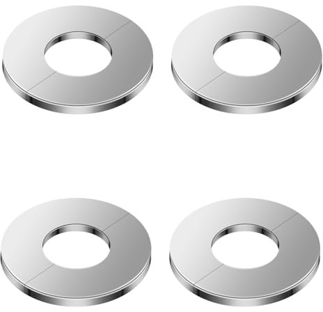 QZKJQDD 4 Pack Stainless Steel Shower Pipe Cover Plate, Self-Adhesive Tape Escutcheon Plate, Wall Split Flange Pipe Covers Silver, Round Escutcheon Plate for Decorative Pipe Wall Holes (30 mm)