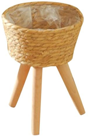 HEMOTON Holz Pflanzenkorb Gewebt Für Innenbereich Pflanzentopfständer Blumenkorb Korb Mit Dreibein-Design Für Wohnzimmer Küche Balkon Garten