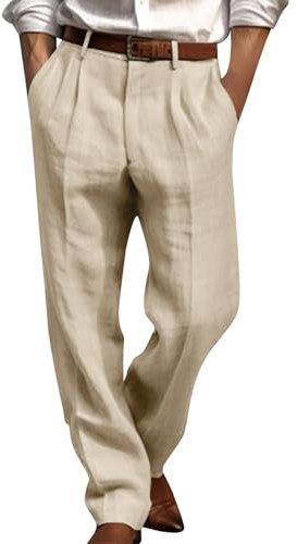 2025 Pantalon Lin Homme Taille Elastique Été Pantalon Coton Lin pour Homme Plage Sport Casual Yoga Toile Pants de Travail Léger Décontracté Coupe Droite avec Cordon de Serrage Poches Pas Cher